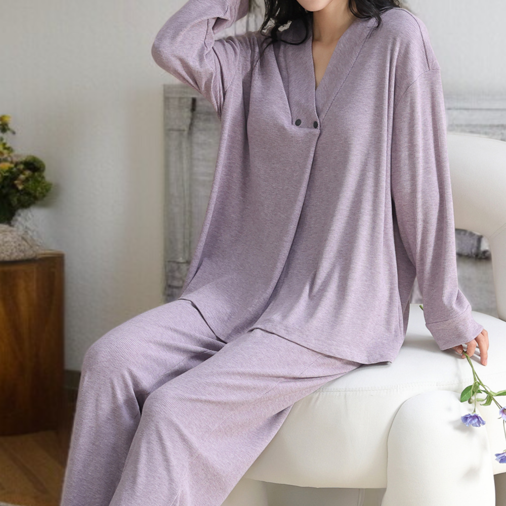 帶胸墊長袖睡衣套裝