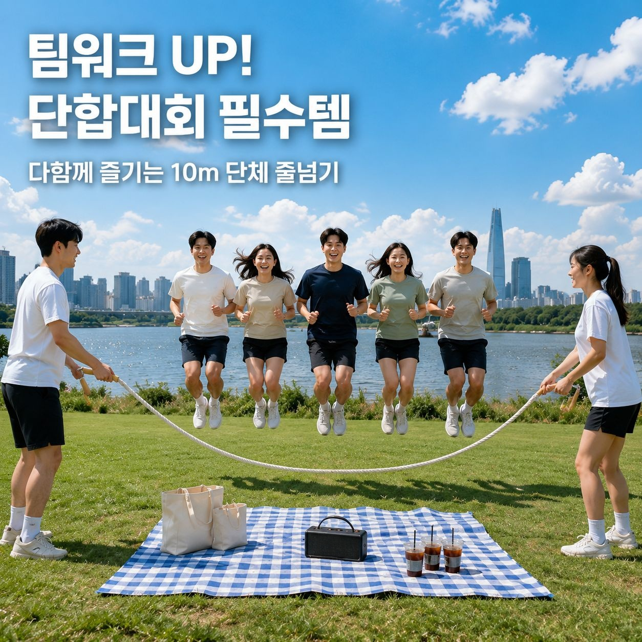 단체 운동 브레이드 면 로프 10미터 다인용 줄넘기