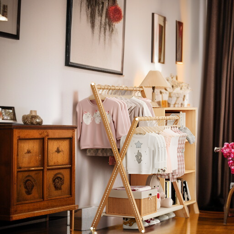竹制折叠室内衣帽架 晾衣架  シンプル オシャレ 简易衣架 天然材质 无异味 方便收纳 一人暮らし 新生活応援