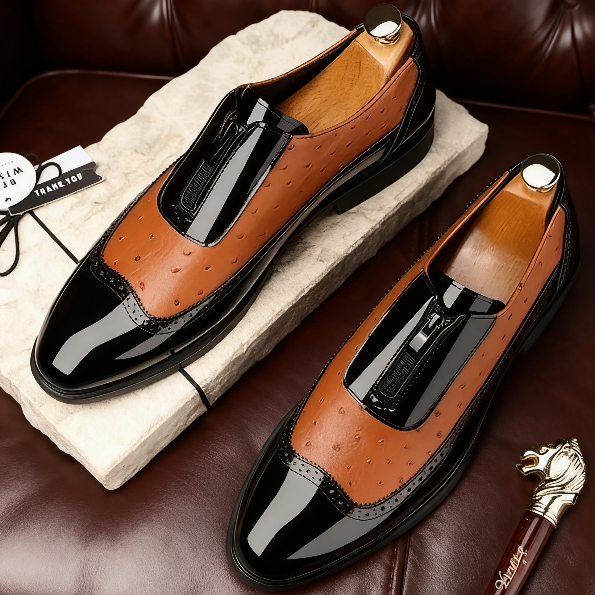  타조 무늬 엠보싱 지퍼 남성 정장 구두