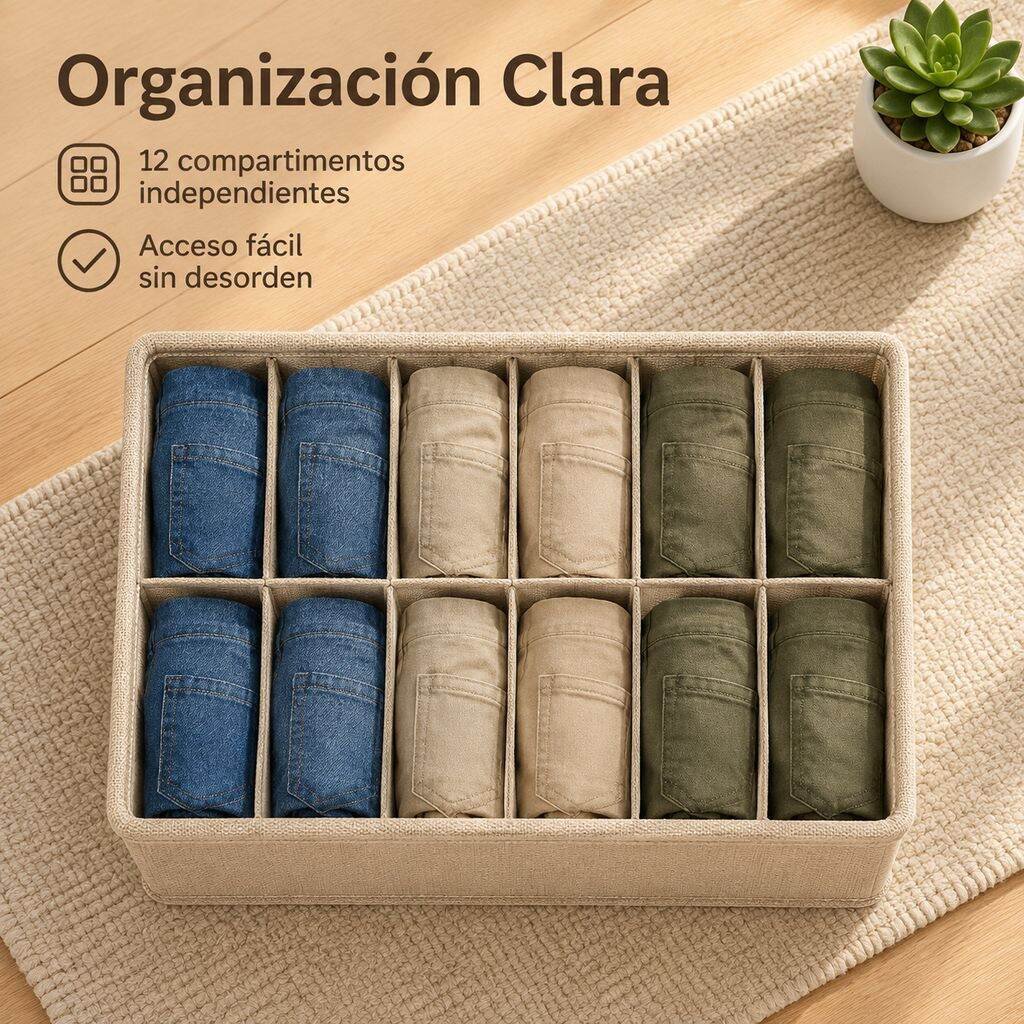 Caja organizadora de pantalones multifuncional, plegable y de tela