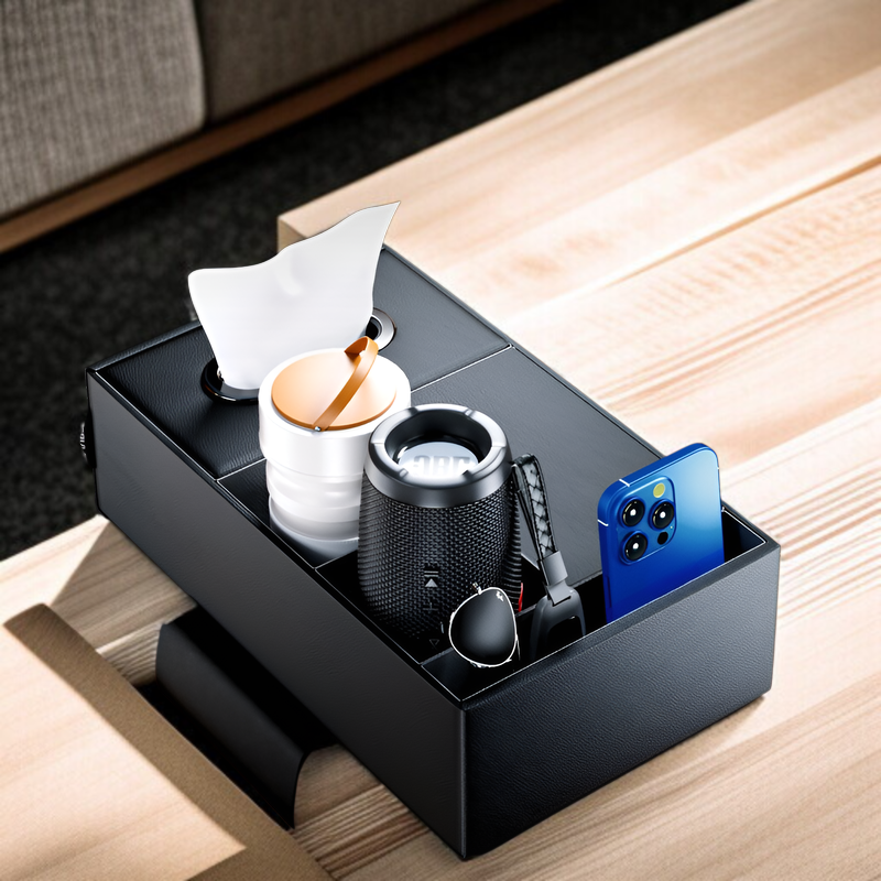 車載アームレスト収納ボックス 多機能ティッシュケース 高級センターコンソール収納棚 車内ドリンクホルダー