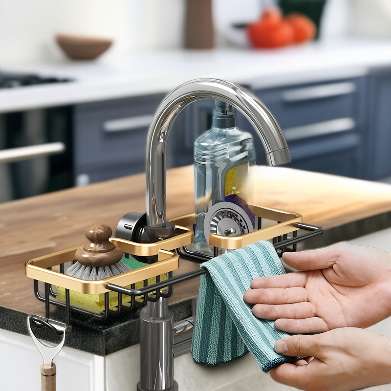 골드 스페이스 알루미늄 싱크 주방 수납 바구니 선반