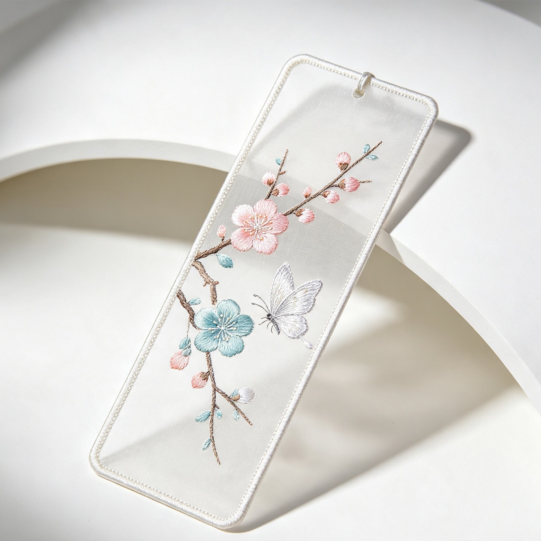 Handmade Suzhou embroidery double-sided bookmark with floral design