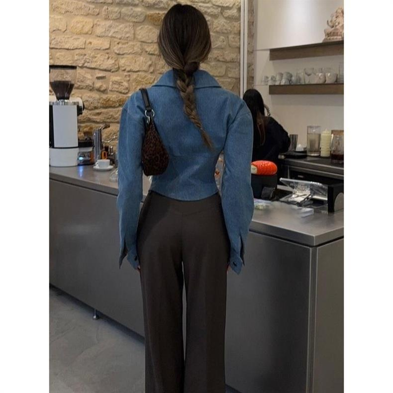 패션 오리지널 반팔 데님 셔츠, 한국 스타일 칼라