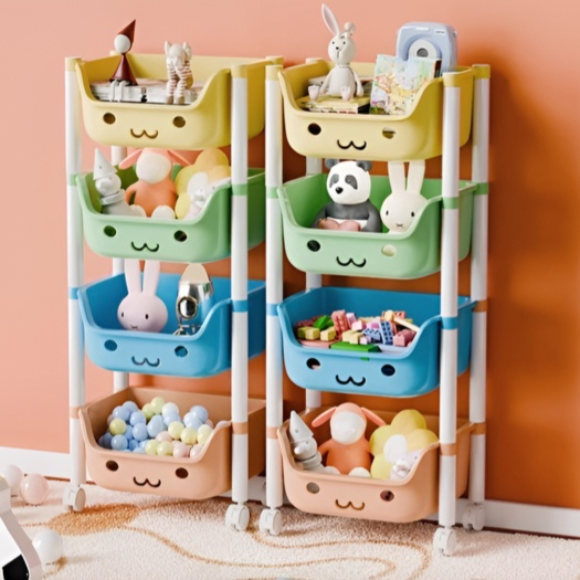 ベビーカー子供のおもちゃの収納ラック床置き多層おもちゃの収納ラックホームモバイルスナック収納本棚