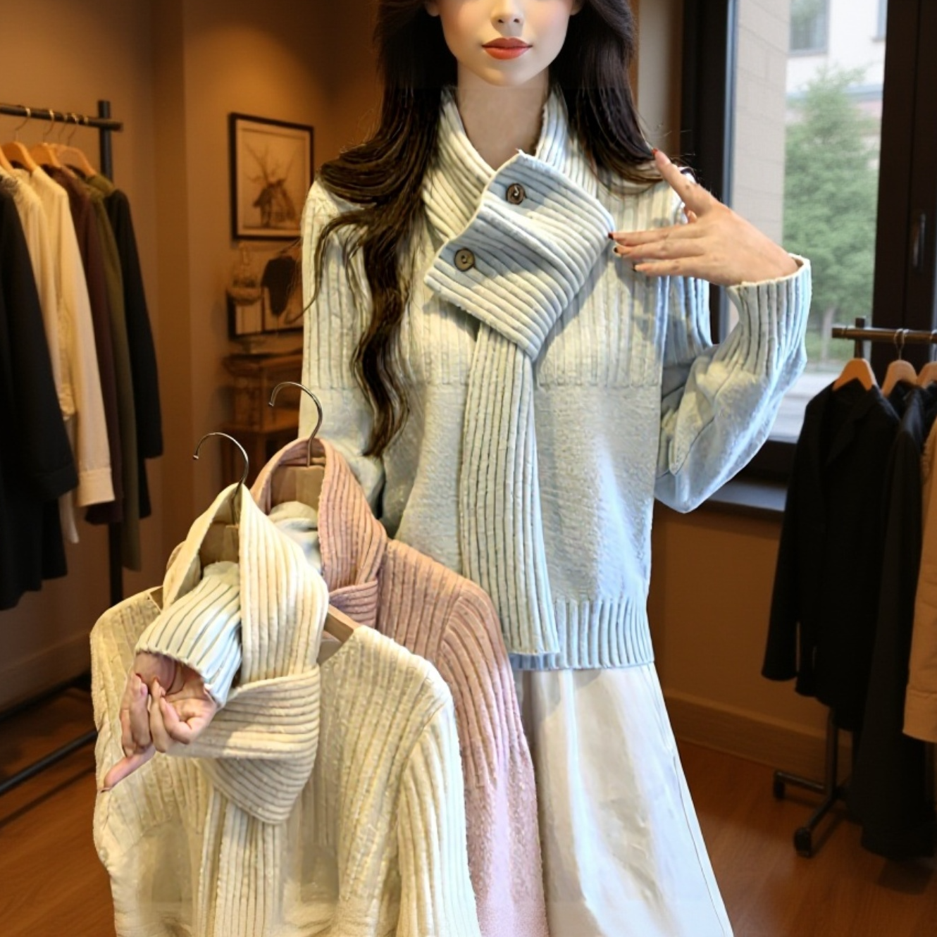 韓国風、エレガントな無地のツーピースセーターセット、レディース、新しい秋冬スタイル、ニットプルオーバーセーター、ファッショナブルで万能なセット。