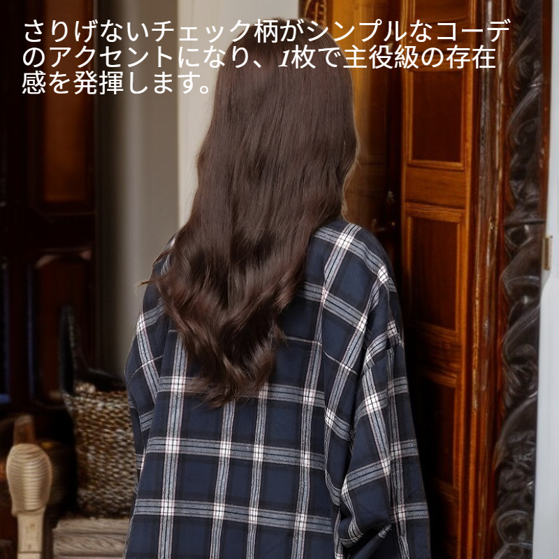 女性用カジュアルチェック柄フランネルシャツ