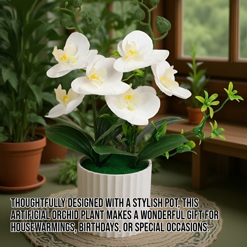 Elegant faux orchid arrangement in decorative pot