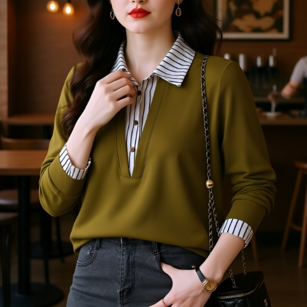 가짜 투피스 셔츠 여 긴팔 맨투맨 봄가을 신상 스타일리쉬 니트 상의 이너