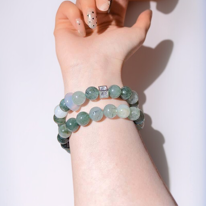 녹색 루틸쿼츠 팔찌, 여성용 고급 크리스털 팔찌.