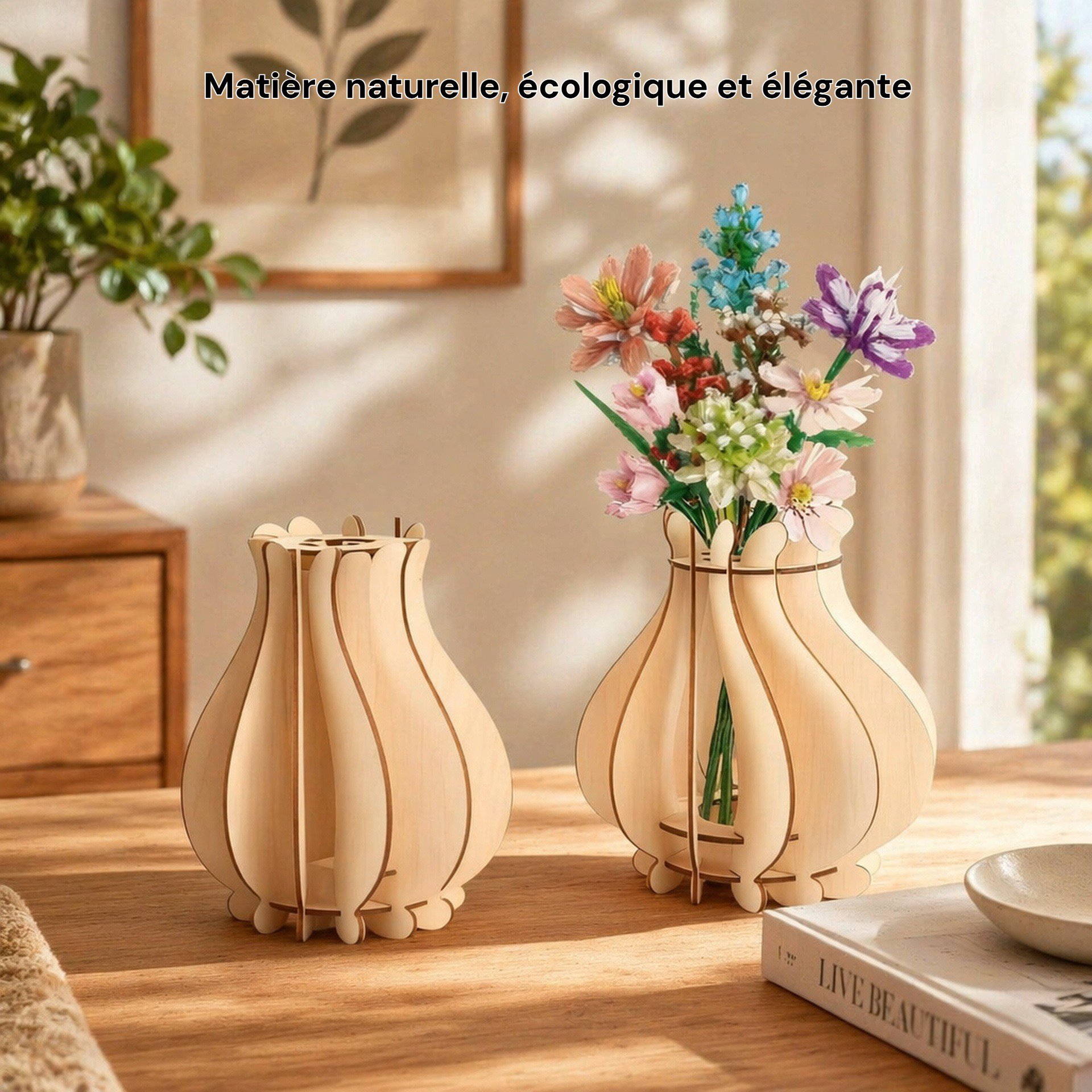 Support de vase en bois puzzle pour bouquets de fleurs