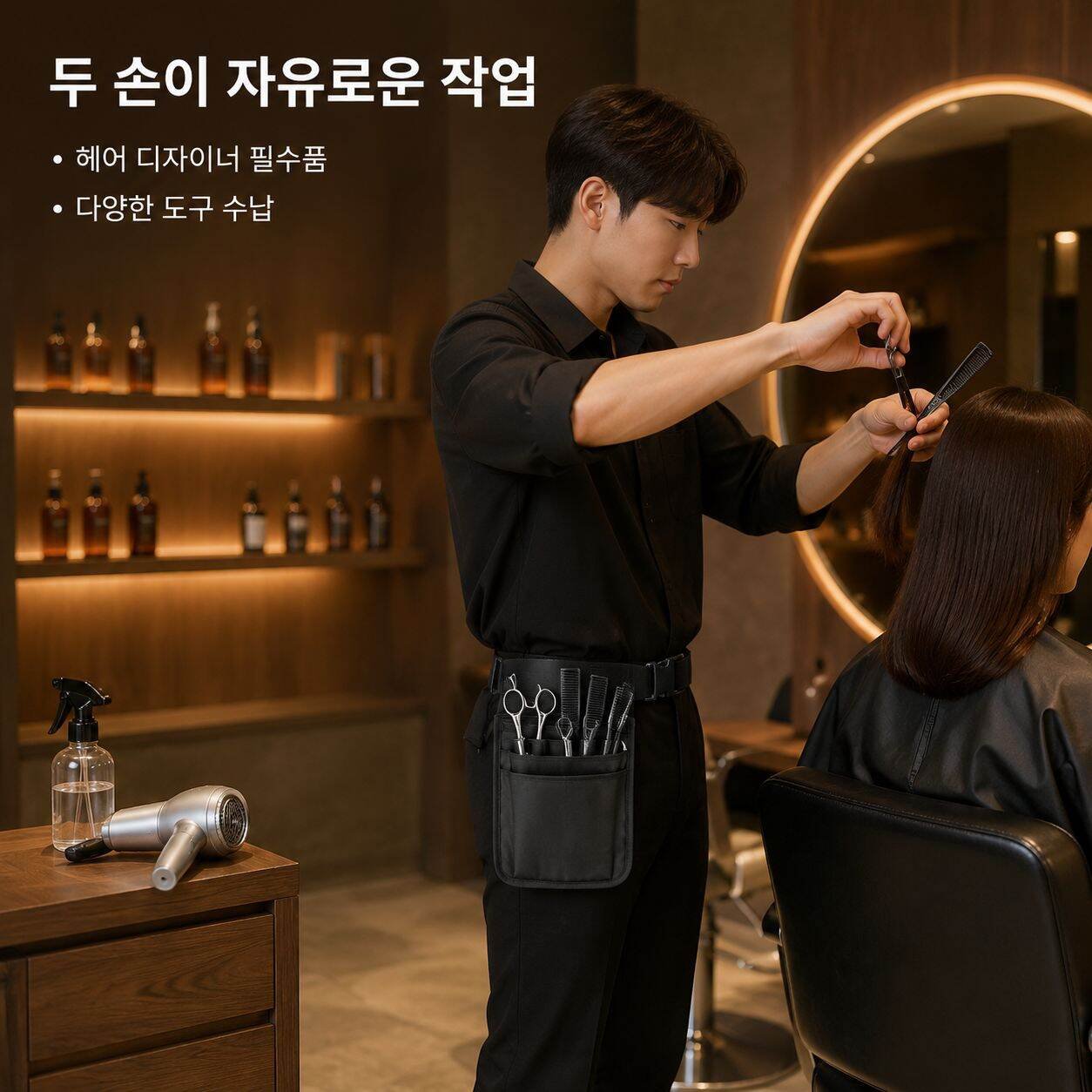 헤어디자이너 기술자 도구 수납 허리 파우치 간호용품 가방