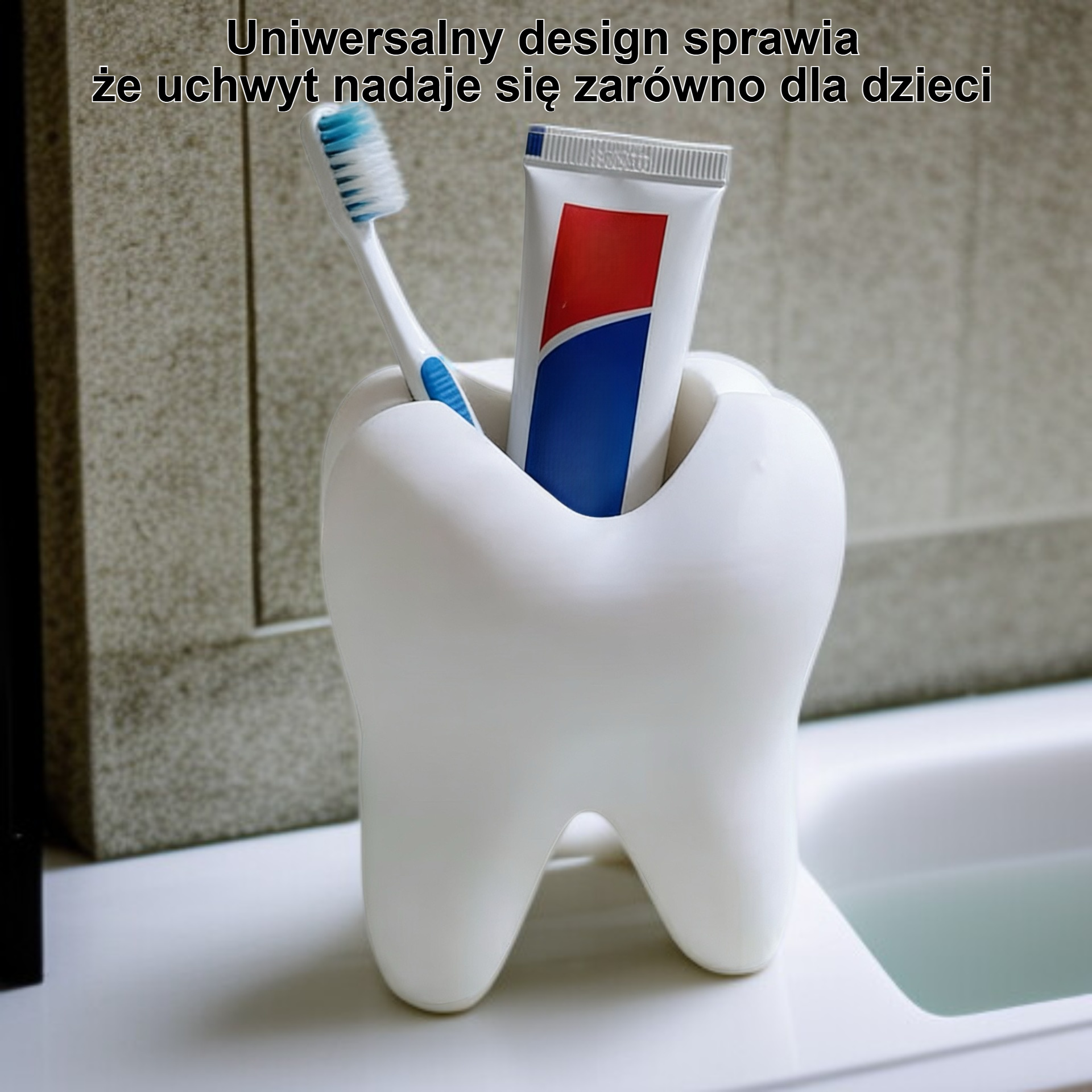 Biały uchwyt na szczoteczkę do zębów drukowany w 3D w kształcie zęba