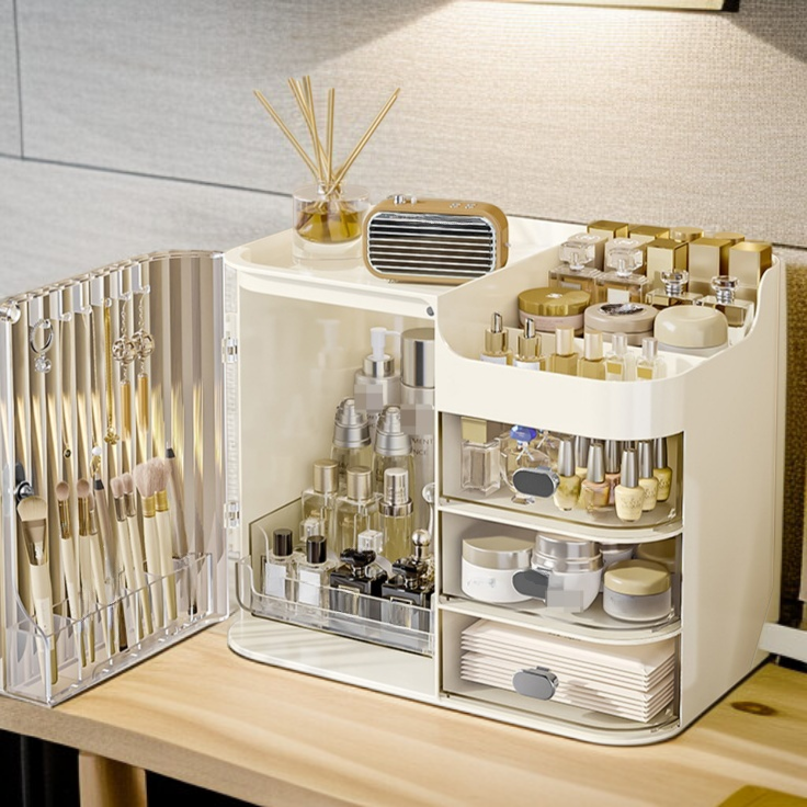 桌面大容量化妝品收納箱 口紅護膚品收納盒 防塵桌面置物架子
