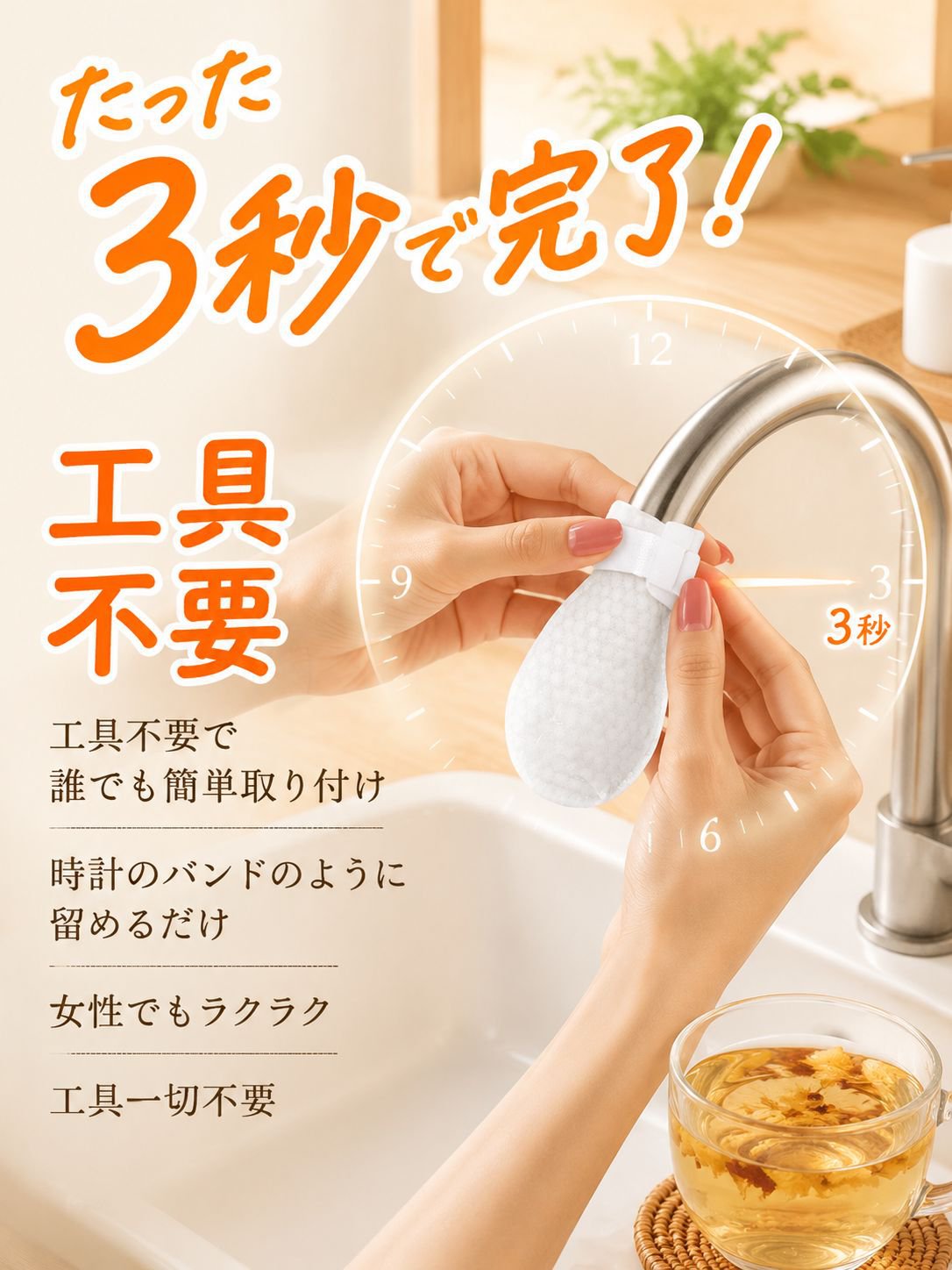 蛇口用浄水フィルターバッグ - 家庭用水道水フィルター（セメント、砂、錆、スケール除去）、キッチン用飛沫防止