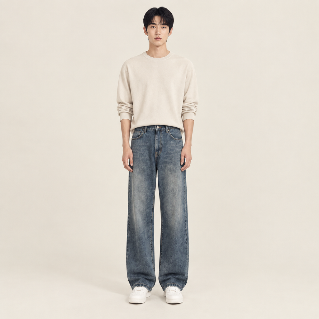 복고풍 스트레이트 진 남성 봄가을