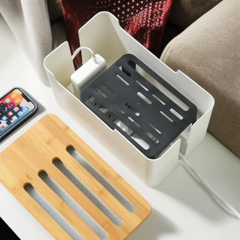 Caja organizadora de cables para router con cubierta de madera tamaño extra grande