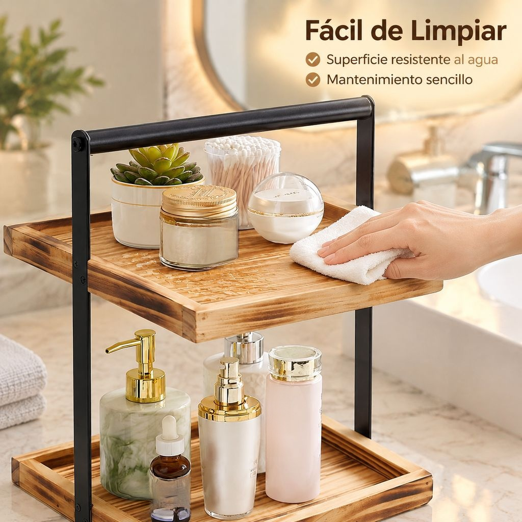 Estante de baño transfronterizo Estante de almacenamiento de doble capa combinado con hierro y mader