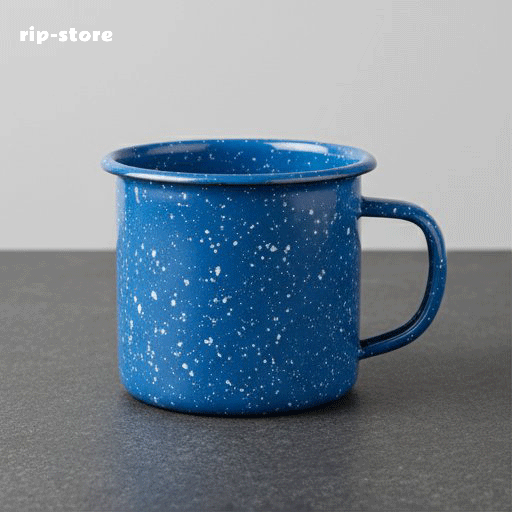 Lake blue enamel retro nostalgic American classic coffee cup set front view