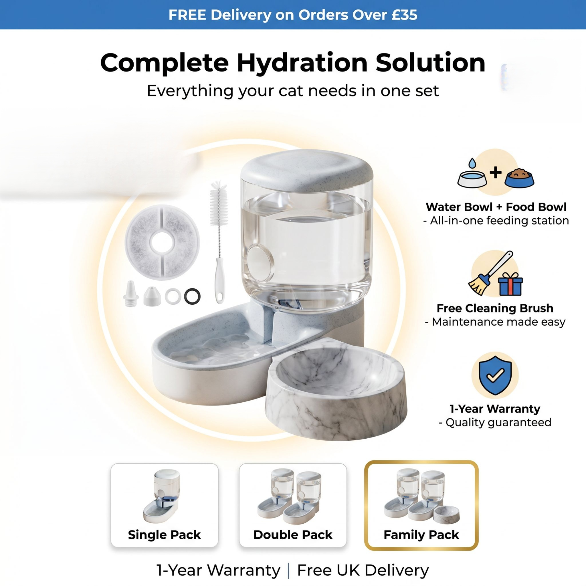 Automatic Food and Water Dispenser for Cats and Dogs with Large Bowl