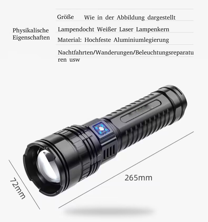 Weiße Laserlegierung Taschenlampe mit leistungsstarkem LED-Licht