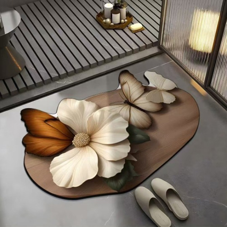 3D Butterfly Flower Diatom Mud Floor Mat