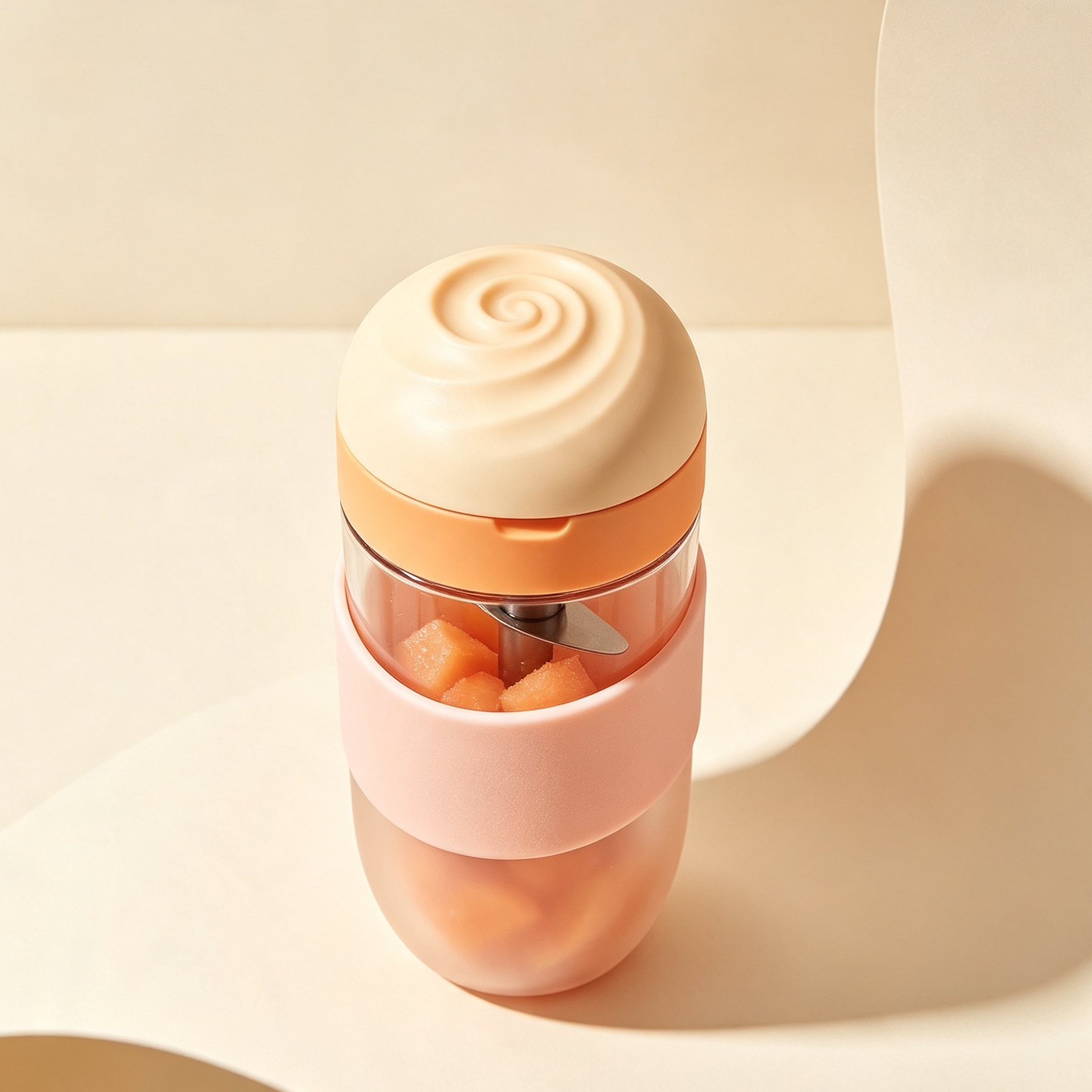 Compact USB rechargeable juicer blending fresh fruit
