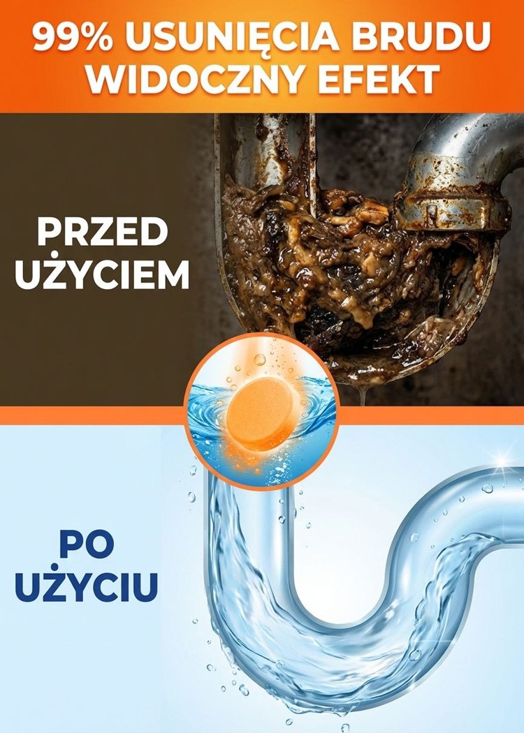 Skuteczna tabletka musująca do usuwania śmieci