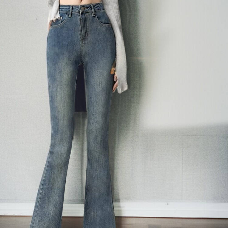 여성 하이웨스트 조거 스판 슬림핏 데님 팬츠 봄 퍼플레어 데님 팬츠