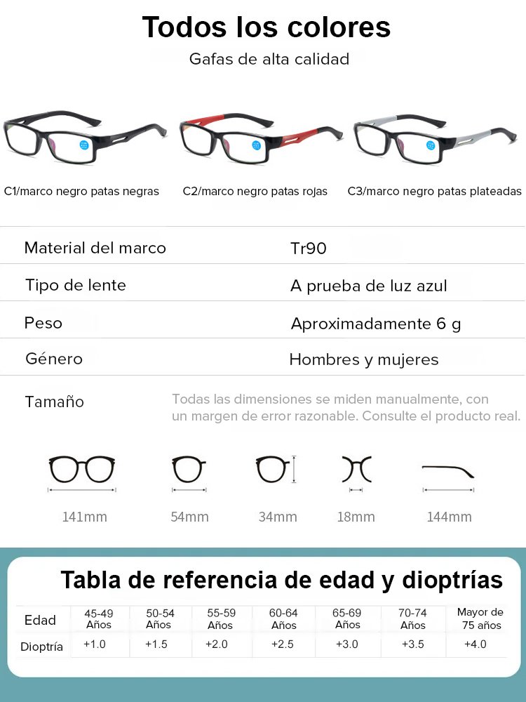  Gafas de lectura sin necesidad de receta con protección contra luz azul