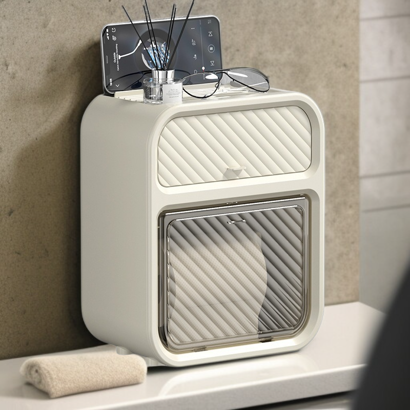 Punch-Free Bathroom Storage Rack Toilet Paper Box Wall-Mounted Luxury Tissue Box