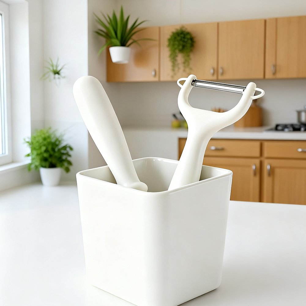 ピーラーでジャガイモの皮をむいている様子