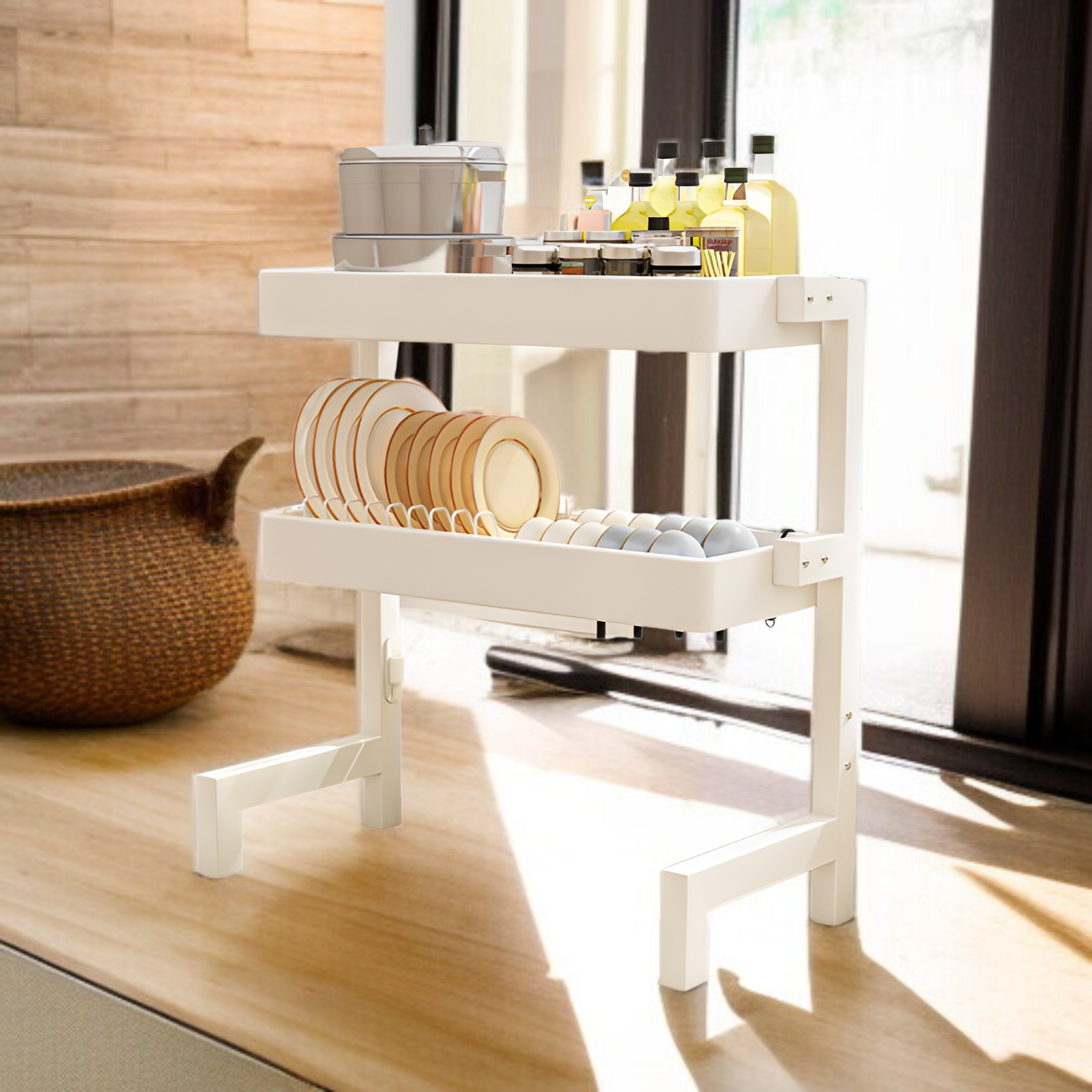 Odkapávač na nádobí na pracovní desku s držákem na hůlky