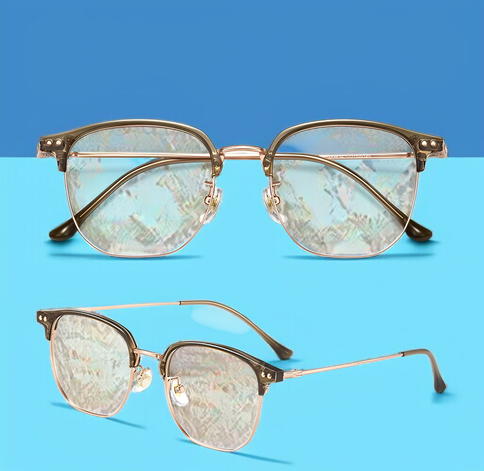 丹陽 純チタン ブルーライトカット メガネ 無地 レディース メガネ ファッション ハーフフレーム 眼鏡 ファッションアイテム