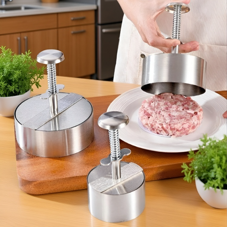 ステンレス製ハンバーガーミートプレス