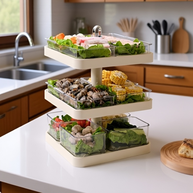 火鍋廚房分格置物架多層旋轉配菜盤廚房備菜盤