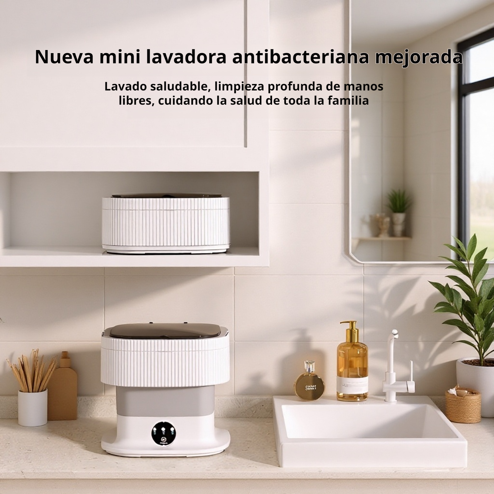  Lavadora plegable portátil para dormitorio, mini lavadora automática todo en uno