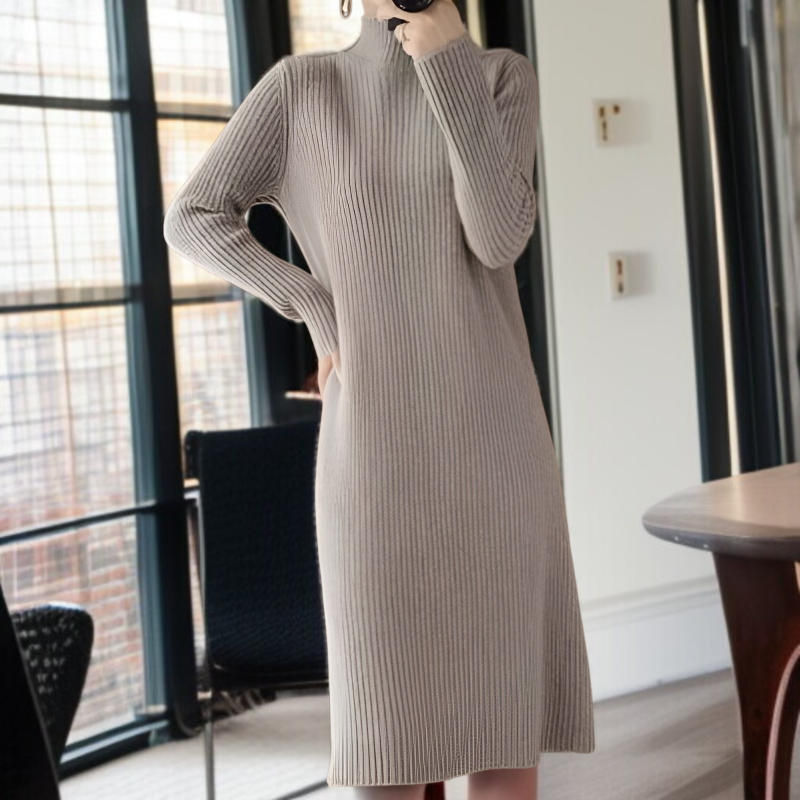 가을 겨울 롱 니트 반폴라 원피스 디테일