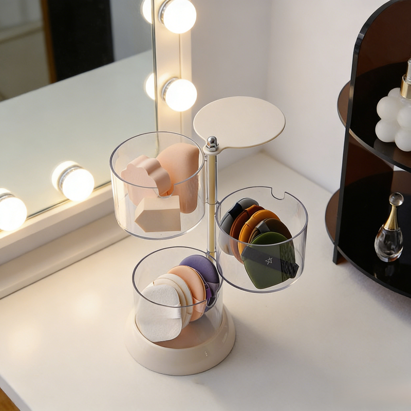 Transparente drehbare Make-up-Aufbewahrung, mehrlagiges staubdichtes Ei-förmiges Regal