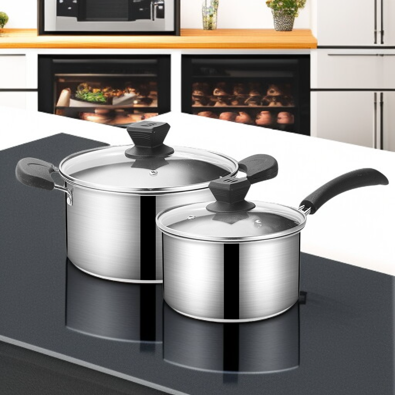 طقم قدر الحساء وقدر الحليب من الفولاذ المقاوم للصدأ مع إمكانية تخصيص الشعار