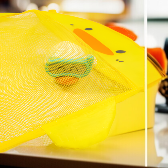 子供用お風呂用おもちゃ収納ネットバッグ おもちゃポケット 防水排水 漫画かわいいアヒル収納バッグ ベビーバスルーム 吸盤付き吊り下げバッグ