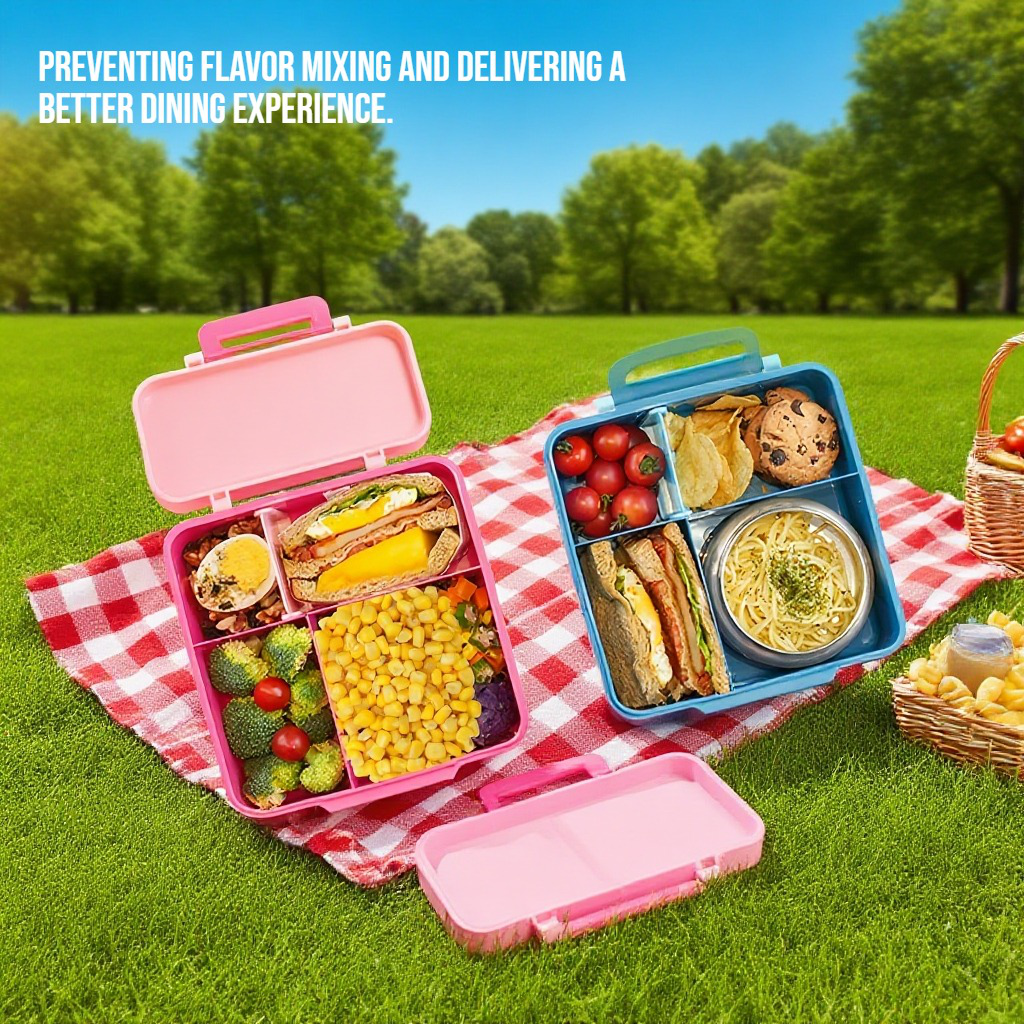 Reusable food container with plastic shell and stainless steel bowl