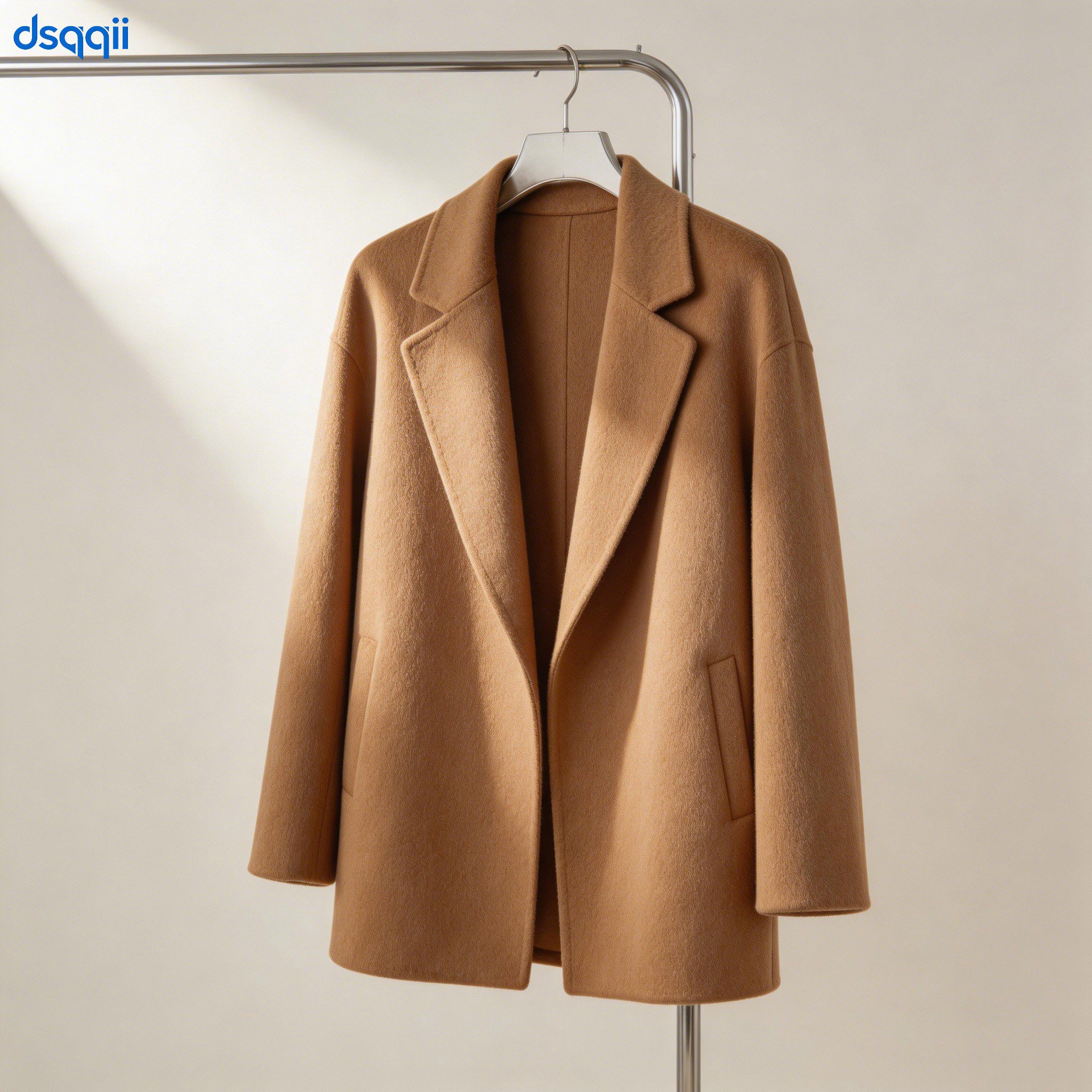 짧은 양면 울 코트 전체 모습