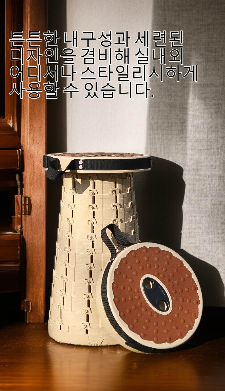 부드러운 고무 소재의 접이식 텔레스코픽 스툴 정면 사진