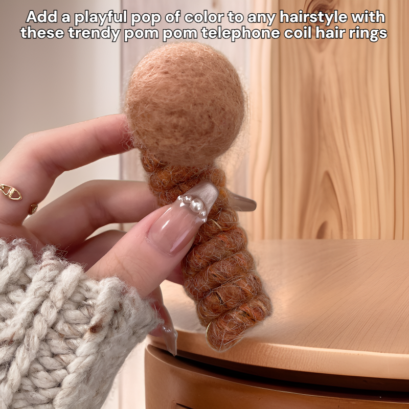 Trendy Pom Pom Telephone Coil Hair Ring