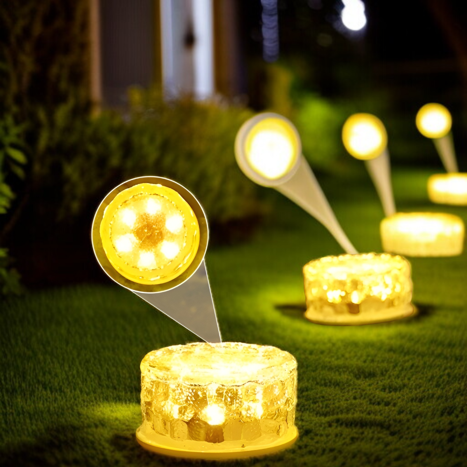 ソーラーガーデンライト 丸型ガラス ハンマーパターン 暖色/寒色 ガーデン地下ライト 自動点灯/消灯 IP65防水 階段・歩道装飾ライト