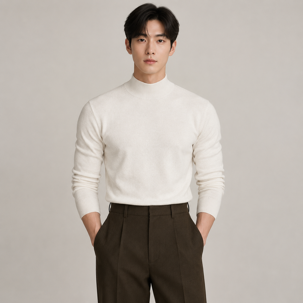 보온성과 스타일을 겸비한 반목 슬림핏 남성 니트