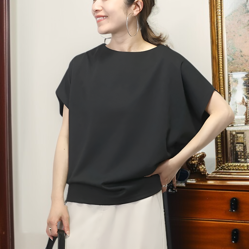 여성 여름 솔리드 박쥐소매 티셔츠 일본 루즈핏 데일리 상의