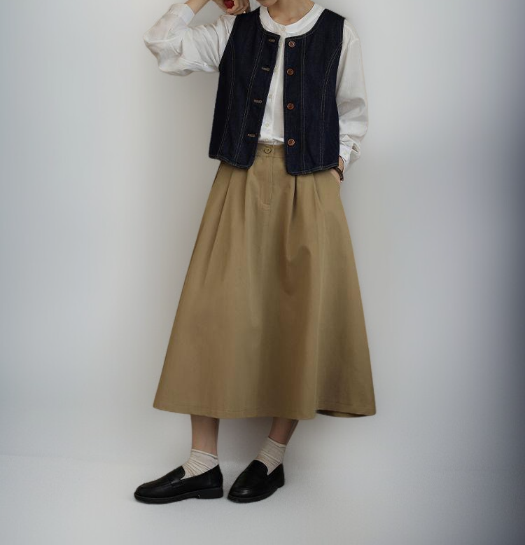 レディース用日本製デニムベスト着用例